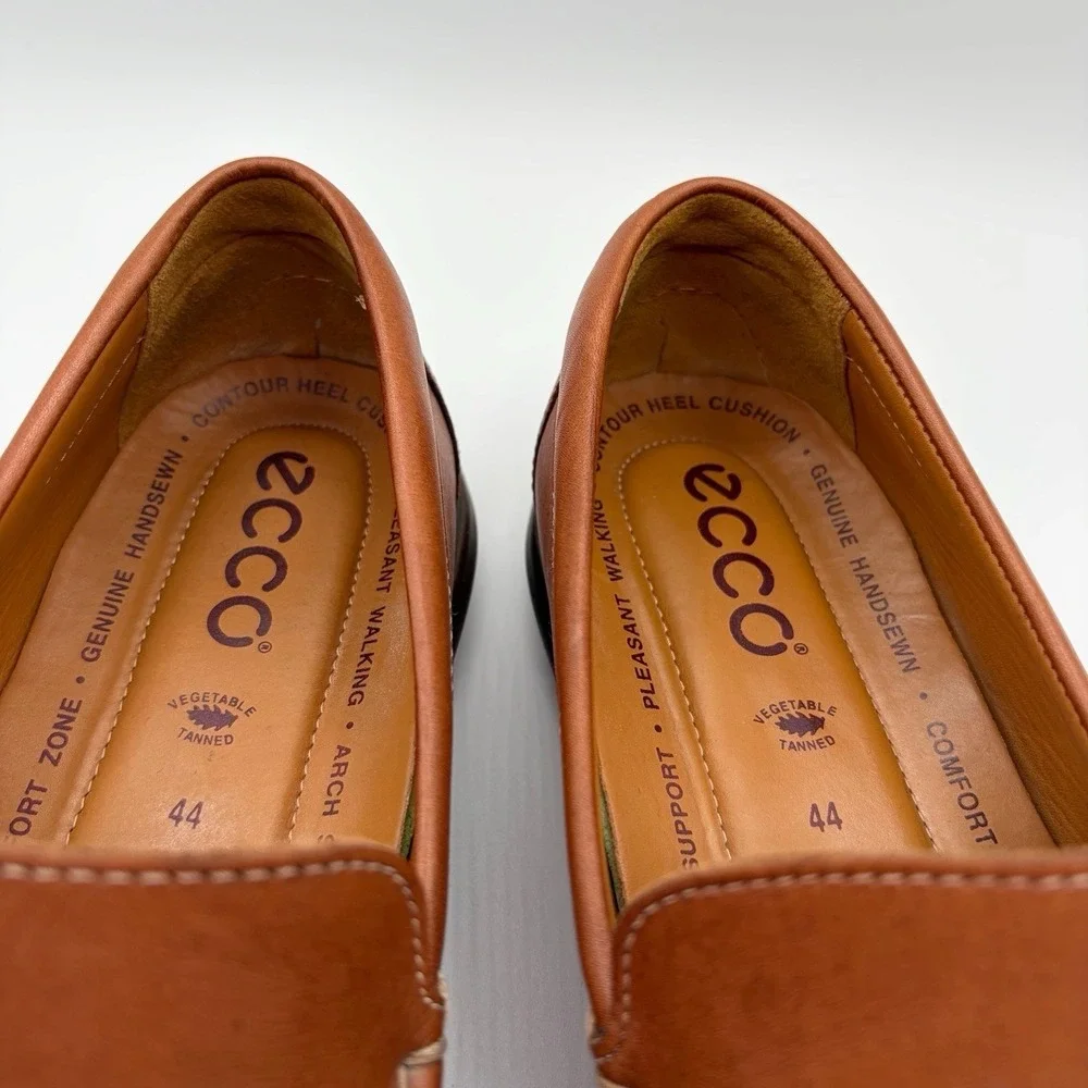 ECCO Classic Moc Driving Loafer Mens 44 Vegtable Tanned Leather Boat Shoe Cognac